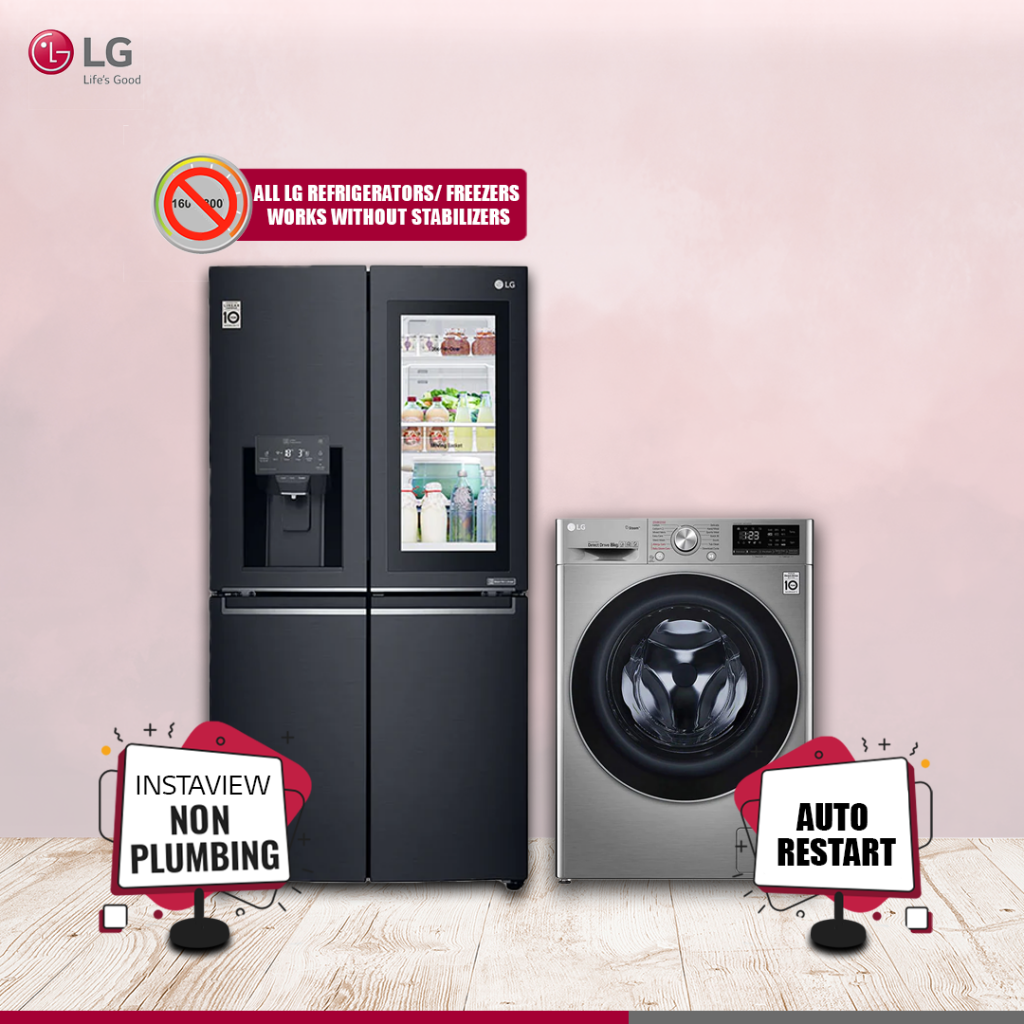 LG introduces stabilizerfree, nonplumbing on refrigerator, auto restart feature on washing machine