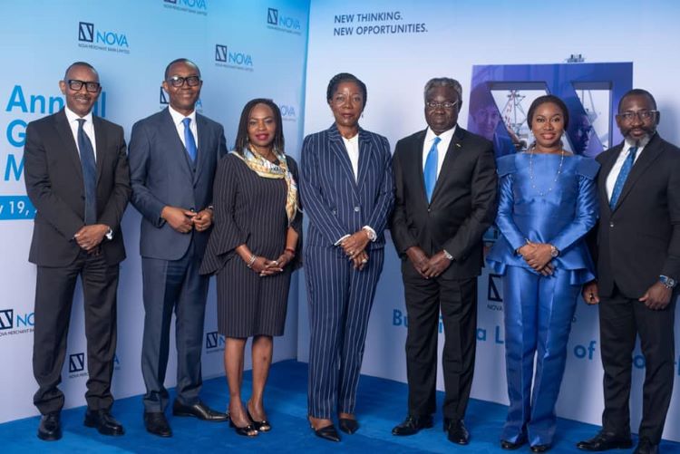 l-r: Emmanuel Onokpasa, Executive Director;  Nath Ude, MD/CEO;  Funmi Oyetunji, Independent Non-Executive Director; Gbemisola Laditan, Independent Non-Executive Director; Phillips Oduoza, Chairman; Funke Okoya, Executive Director ; Nnadozie Ohaji, Company Secretary/Legal Counsel 